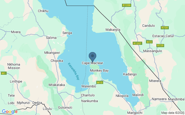 Kaart met locatie Cape Maclear